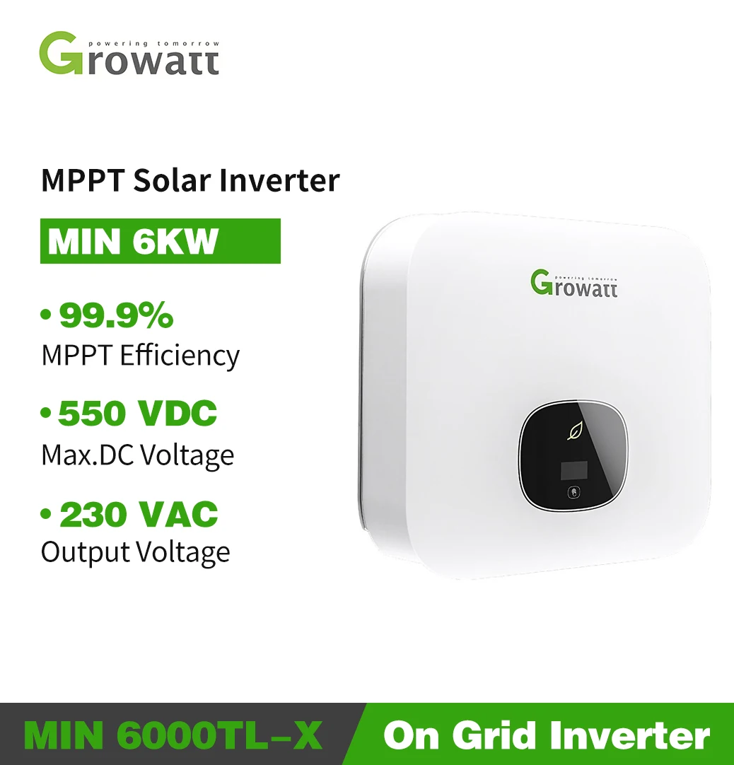 Growatt MIN6000TL-X 6KW 태양 광 인버터 PV 그리드 인버터 단상 인버터 듀얼 MPPT OLED 디스플레이 IP65