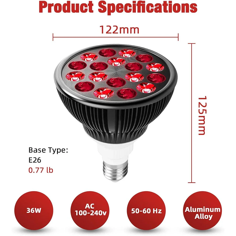 Red Light Therapy Lamp for Face 54W 660nm & 850nm Infrared Light Therapy Device for Muscle Joint Pain Relief Skin Health Tools