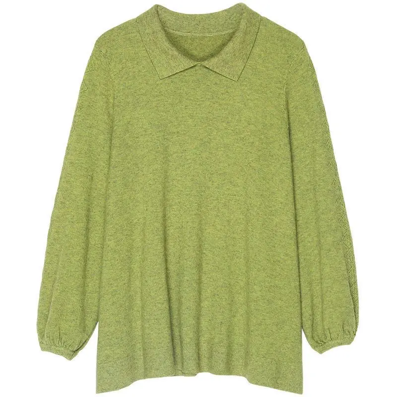 Women's Spring and Autumn Lantern Sleeves Polo Collar Pullover Fashion Loose Casual Comfortable Elegant Versatile Commuter Tops
