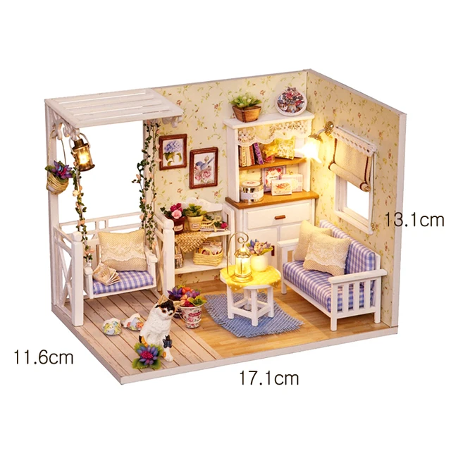 Cutebee DIY Dollhouse Kit With Furniture LED Lights Diy Miniature Building Little House Wooden Toys for Children Adult 2