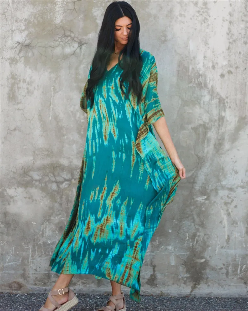Fashion Casual Striped Print Long Dresses Women Bohemian V-neck Bat Sleeve Loose Slit Beach Dress Summer New Beachwear Vestidos 145 Fashion Casual Striped Print Long Dresses Women Bohemian V-neck Bat Sleeve Loose Slit Beach Dress Summer New Beachwear Vestidos