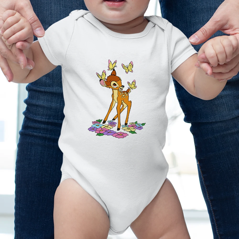 

Harajuku Sweet Cartoon Bambi Graphic Creative O-Neck Toddler Bodysuits Disney Casual Short Sleeve Summer Newborn Romper