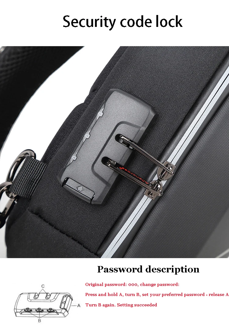 Designer Anti-theft Lock Crossbody Bag USB Charging Travel Shoulder Bag High Quality Messenger Bags Male Waterproof Chest Bag