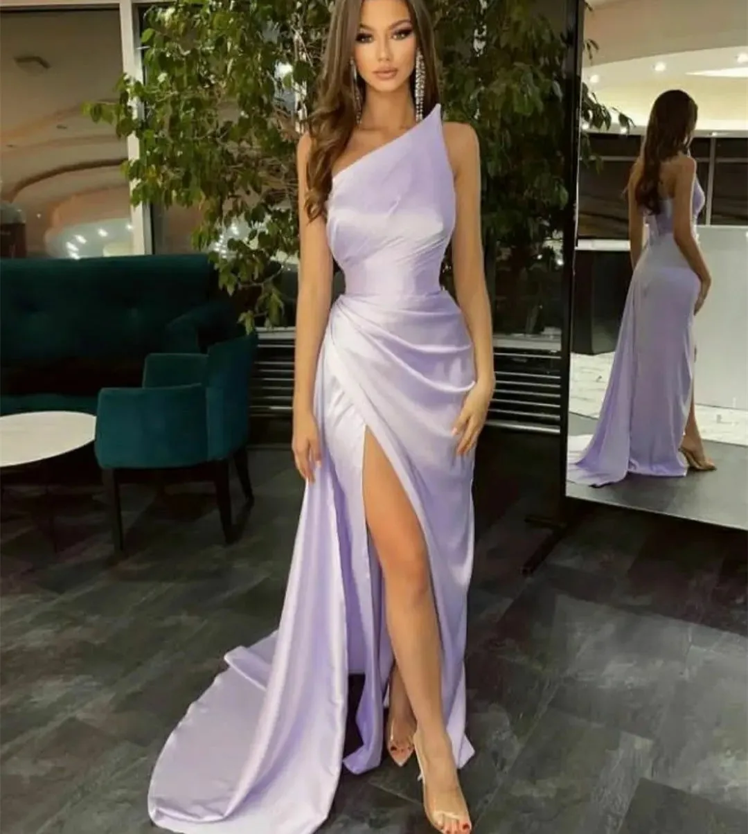 

2024 Elegant Long One Shoulder Evening With Slit Mermaid Prom Gowns Robes De Soirée Party Dresses Custom فستان vestidos de gala