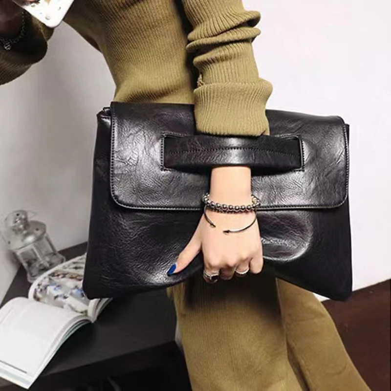 Fashion Women Leather Handbags Day Clutches Bags Black Crossbody Messenger Bags Ladies Envelope Evening Party Shoulder Bags