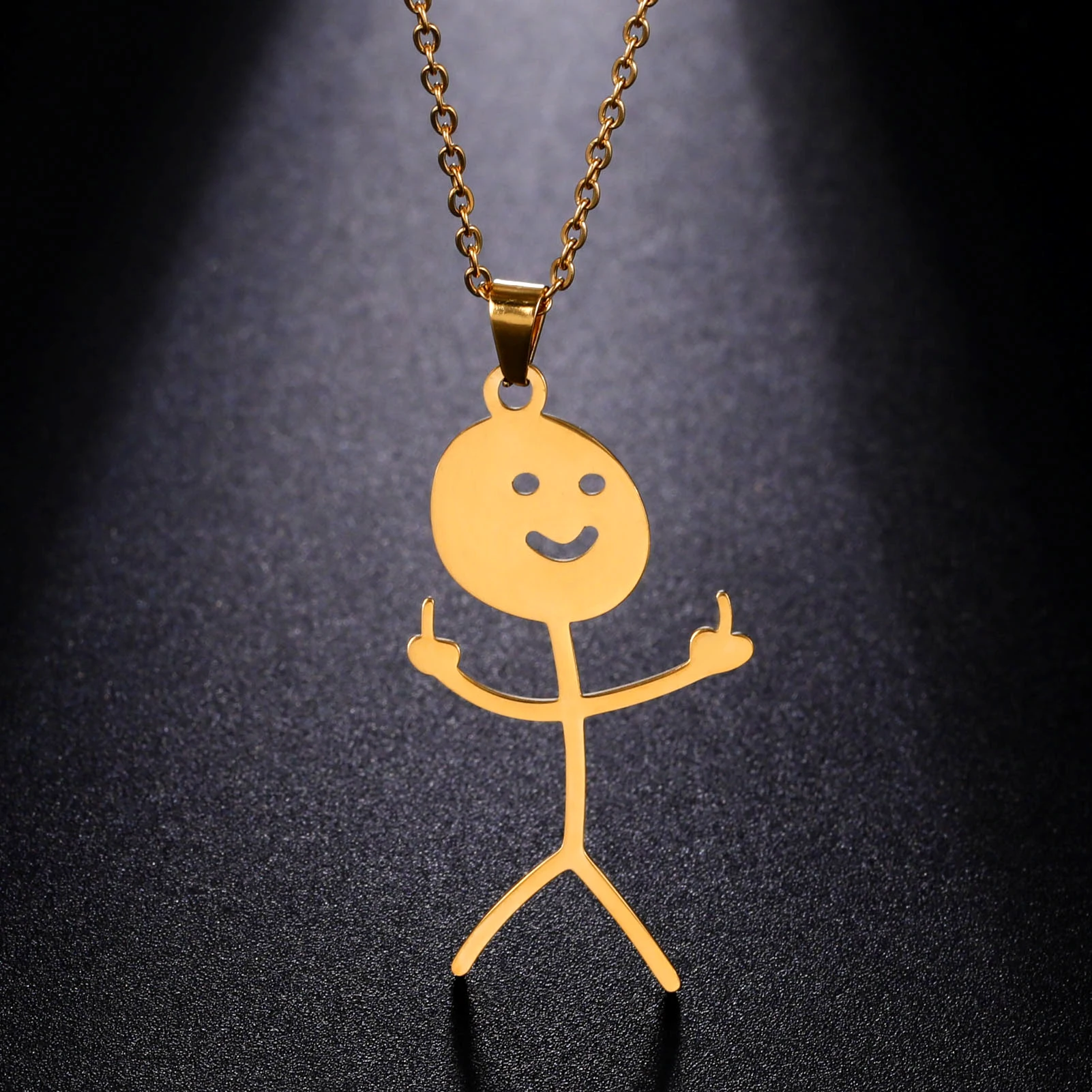 Funny Swearing Stick Man Necklace Pendant With Chain - Silver High - View #7