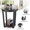 Round End Table, Tempered Glass End Table with Metal Frame, Small Coffee Table, Black Sofa Side Table for Living Room, Balcony 5