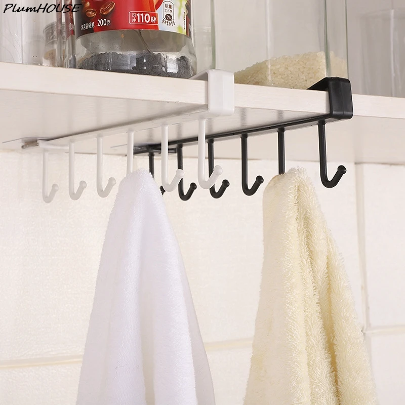 6 Hooks Storage Shelf Plastic Under Shelves Hanging Rack Utensils Holder Wardrobe Kitchen Bathroom Organizer Home Accessories