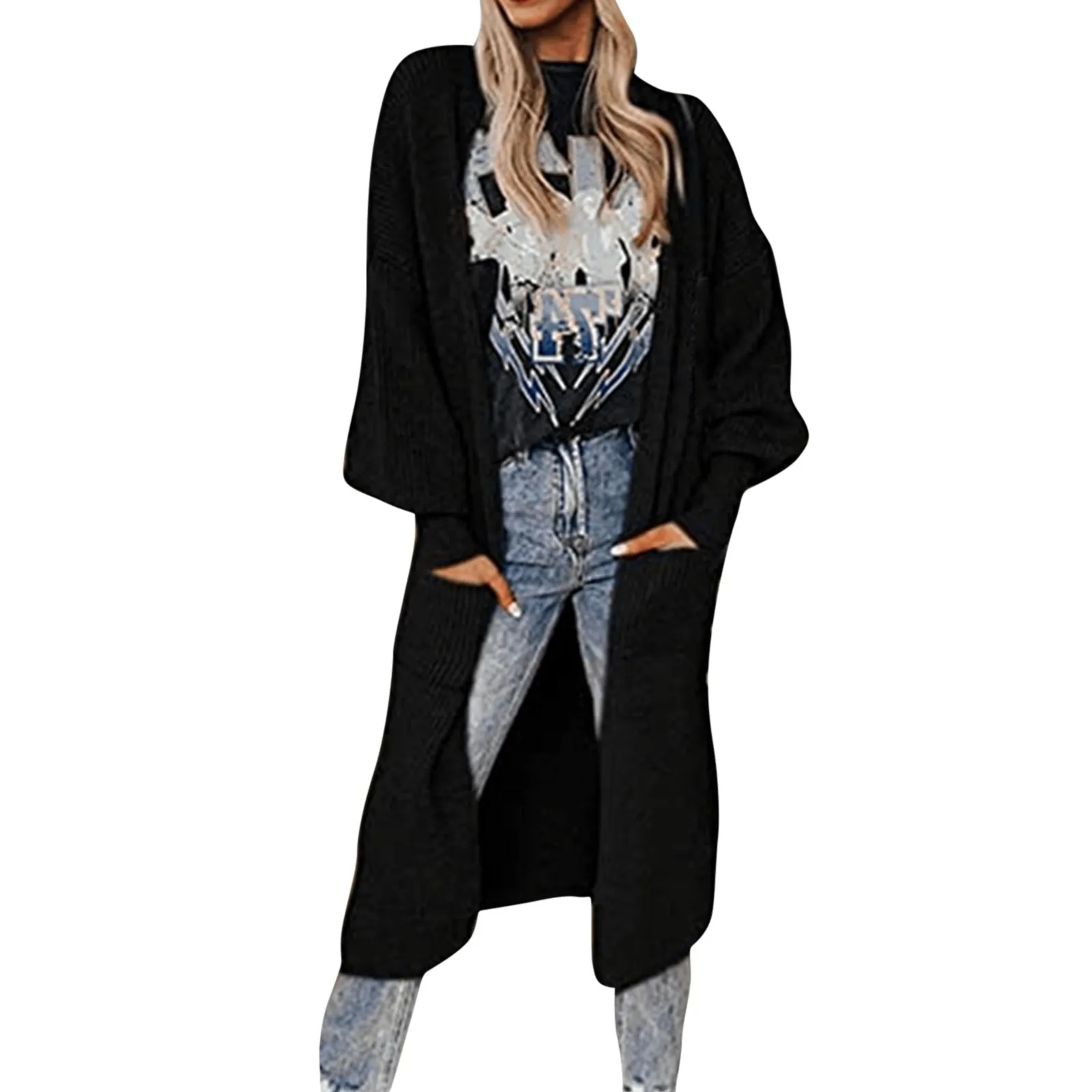 

Sweaters For Women 2023 Fashion Mid-Length Knit Long Sweater Small Pocket All-Match Elegant Cardigan Jacket кофта женская