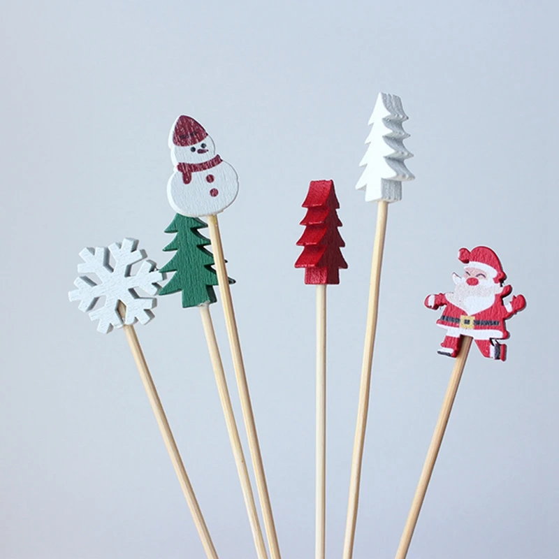 50/100pc Weihnachten Bambus Sticks für Kuchen Lebensmittel Pick Zahnstocher Weihnachten Party Dekoration Weihnachten Festival Party Neue Jahr Dekoration – Detail 10