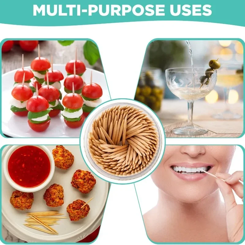 1000PCS Disposable Double Headed Toothpicks Cake Fruit Picks Bamboo Floss Home Kitchen Teeth Cleaning Tool