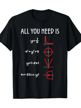 Romantic Math Equation "LOVE" Print T-Shirt Casual All Match Short Sleeve Top for Men and Women Korean Style Fashion Black 1