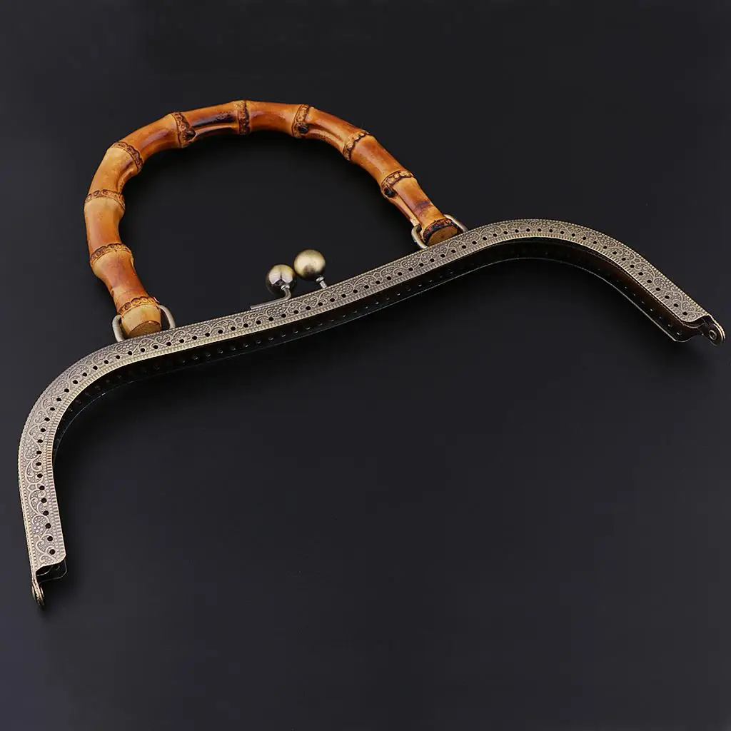DIY Handbag Purse Bamboo Handle Metal Frame Kiss Lock Bag Accessories Handbag Frame for Sewing Craft Making