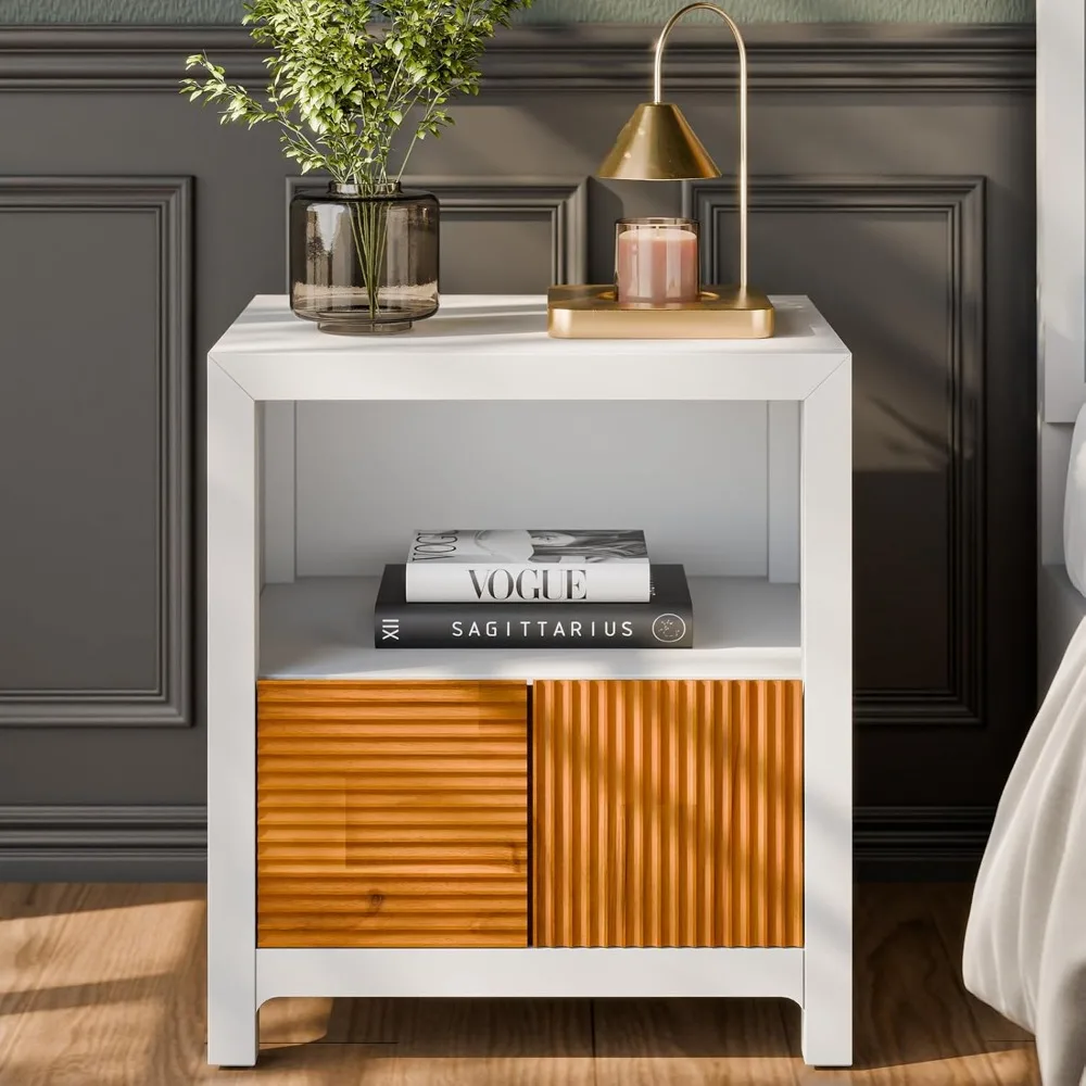 

Solid Wood Nightstand, Side Table, Ivory White，Nightstands