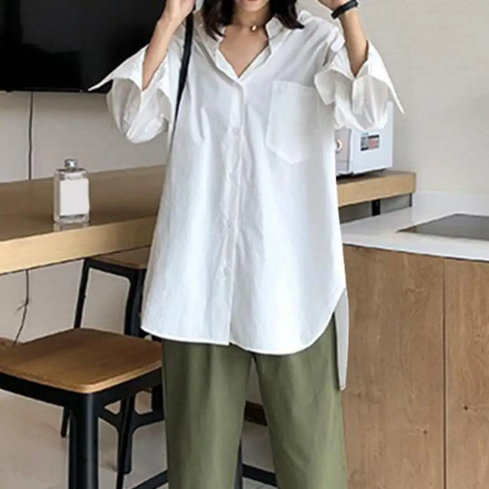 

Casual Women Top Breathable Lady Top Chic Versatile Women's Blouses Single-breasted Back Buttoned Soft for Commuting Work Style