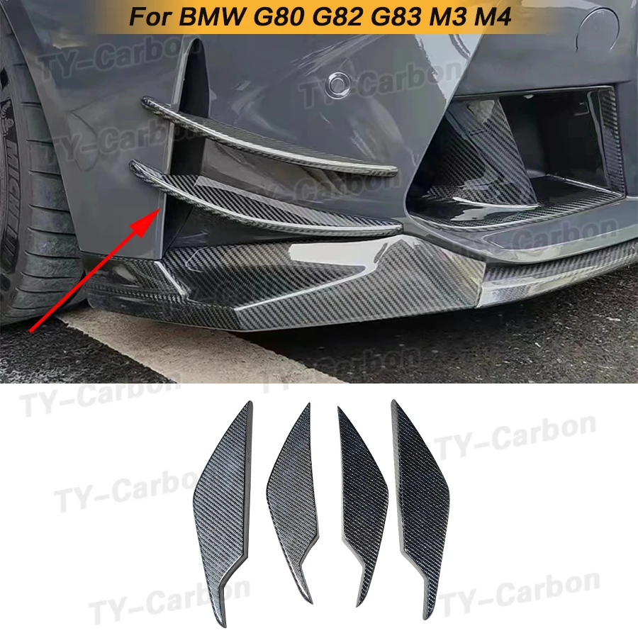 

Real Carbon Fiber Front Bumper Canards Splitter For BMW G80 M3 G82 G83 M4 2021+ Spoiler Bodykit Side Fin Flaps Decoration FRP