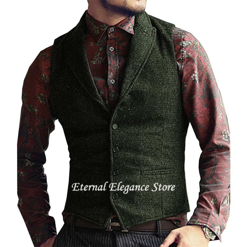 Casual Men's Vest V Neck Vest Herringbone Tweed Slim Fit Retro Waistcoat Male Clothes Single Breasted Gilet Men Chaleco Homb men s vest army green slim fit v neck casual waistcoat slim fit suit vest herringbone tweed wool tuxedo vest for wedding