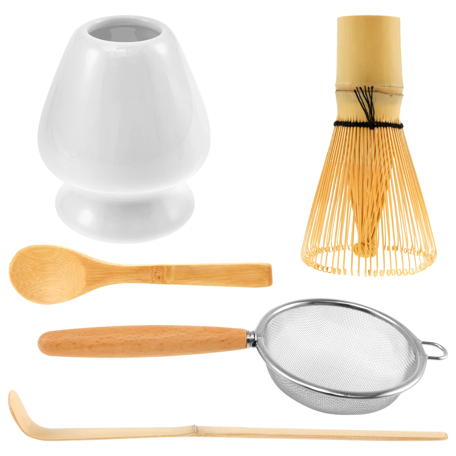 5Pcs Japanese Matcha Tea Set for Beginners Matcha Making Starter Kit with Whisk Tea Scoop Whisk Holder Safe Bamboo