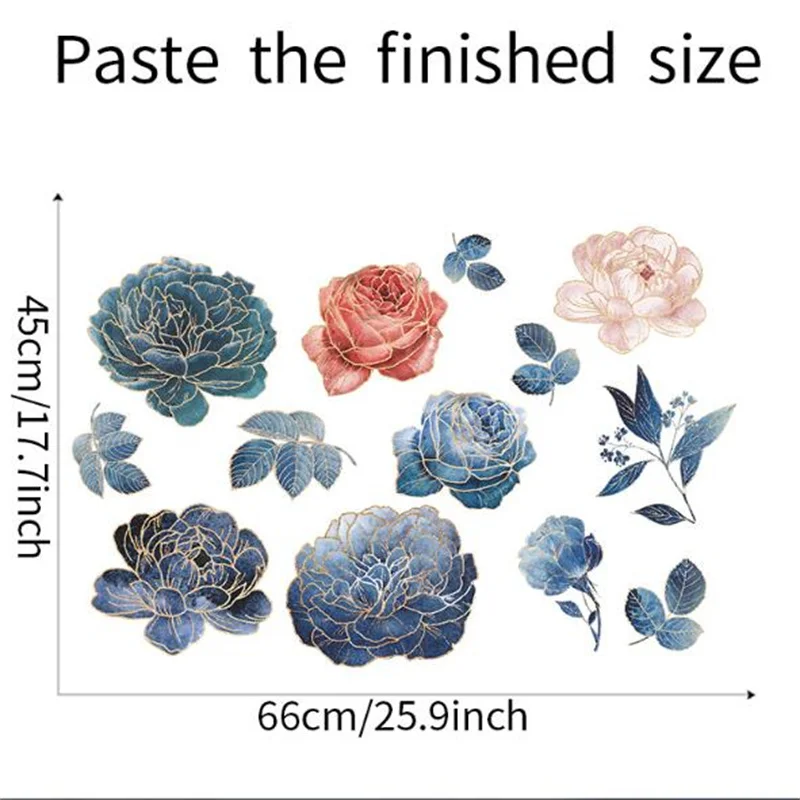 1Pcs Peony Flowers Rich Flower Group Wall Stickers For LivingRoom Sofa Self-Adhesive Painting Home Decoration Wall Decal 30*90CM