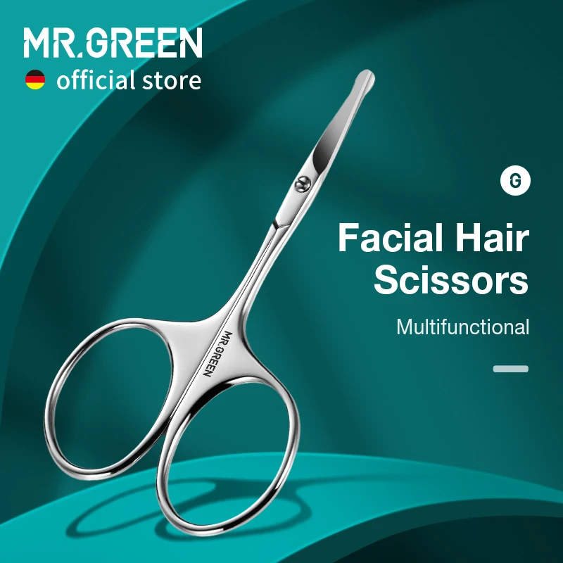 Facial Hair MR.GREEN Scissors Rounded Professional Stainless Steel Mustache Nose Hair Beard Eyebrows Eyela_voghion.com