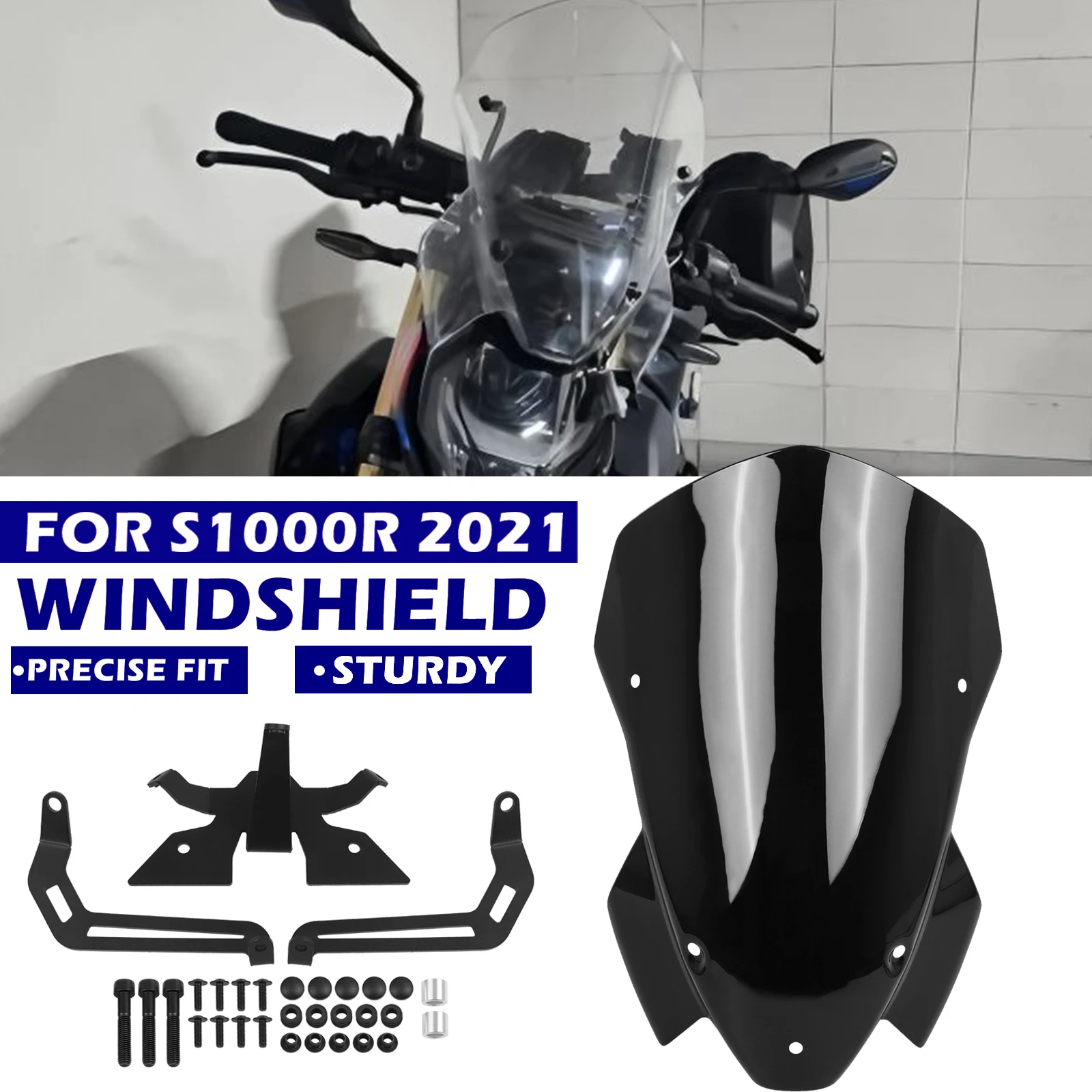 CHIFUN Windshield Windscreen Airflow Wind Deflector Replacement For Bmw S1000rr M1000rr 2023 2024 Motorcycle Accessories Black