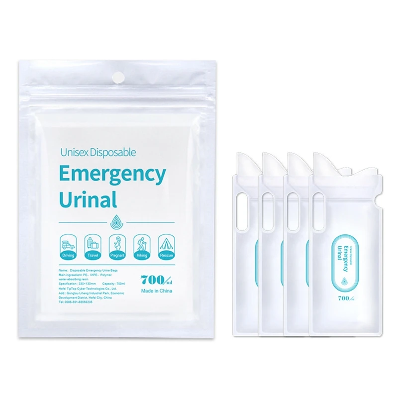 Emergency Pee Bags Disposable Urinal Bags 4 Pack 700ml Portable Toilet Unisex Urine Travel Vomit for Patients health care kit