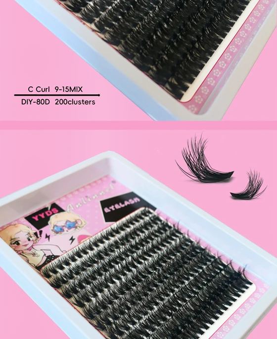 10 Reihen 3D-natürliche C-Rolle mit feinem Stiel, segmentierte falsche Wimpern, DIY große Kapazität, leichte Make-up-Wimpern – Detail 10