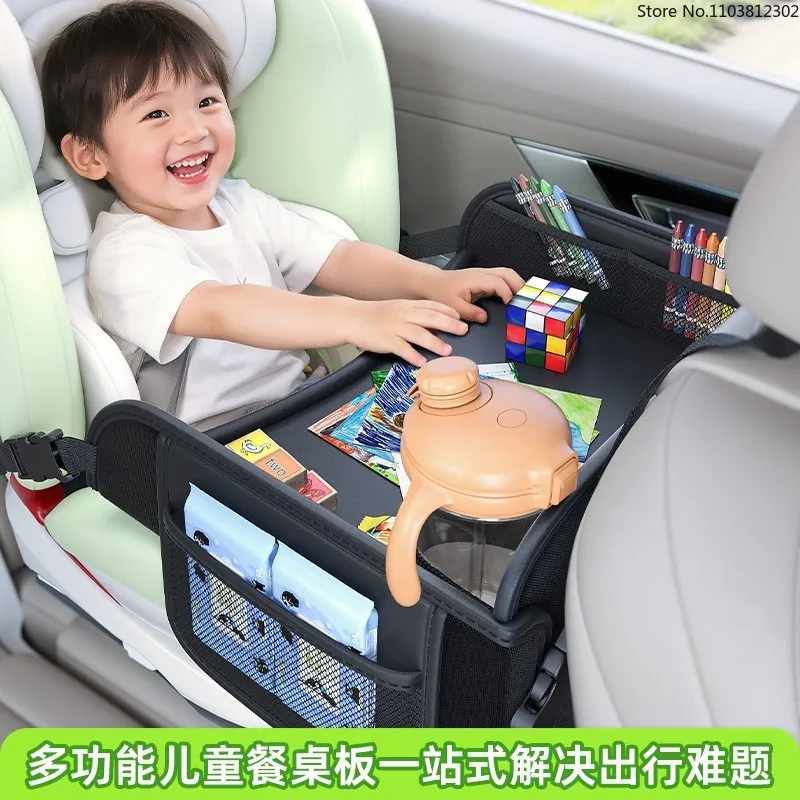 Organizer per Sedile Auto con Tavolino Pieghevole, Borsa Multi-Tasca per Bambini, Vassoio da Viaggio per Auto e Gite su Strada - immagine 2