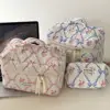 Cute Bow Flower Quilting Makeup Bag Women Zipper Cosmetic Organizer Female Cloth Handbag Portable Toiletry Case For Girls 3