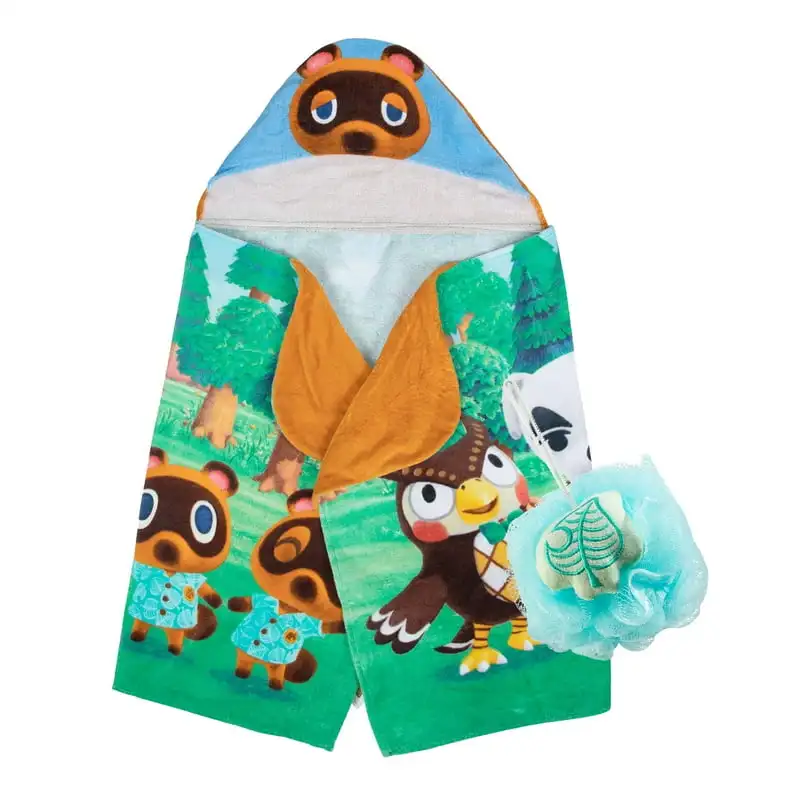 

Hooded Towel and Character Loofah Set, Cotton, Green,