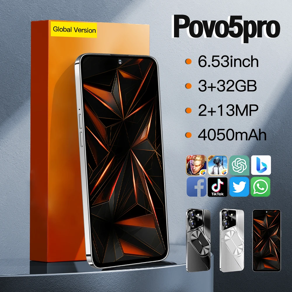 

Global VER Povo5 Pro 4G Smart Phone Octa-core 3GB+32GB 6.53 Inch Smart phones Android 8.1 Mobile Phone 4050mAh Battery Face lD