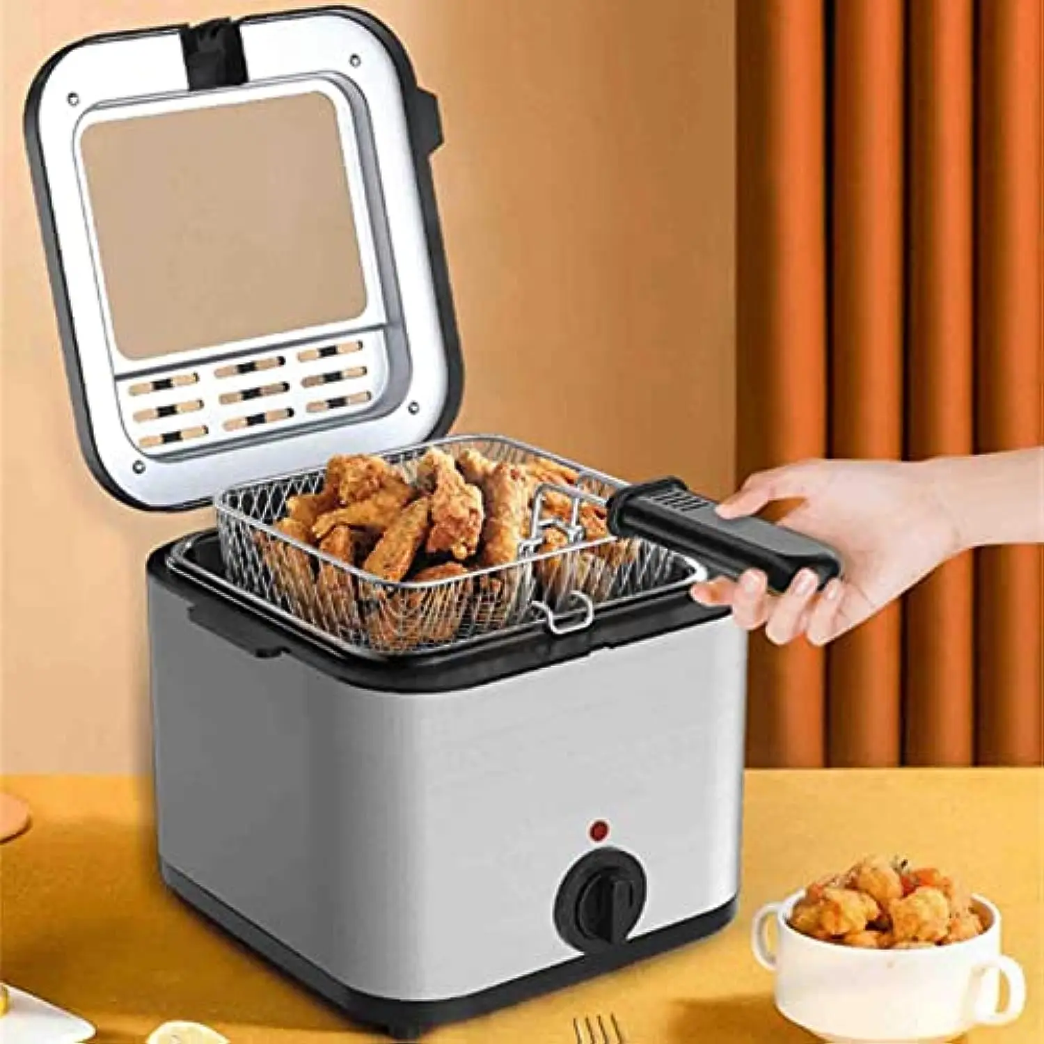 2.5L Stainless Steel Deep Fat Fryer Removable Internal Basket Temperature Control Multipurpose Mini Frying Pot For Fried Chicken 3