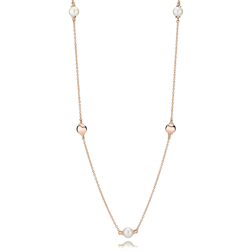 

2019 NEW 925 Sterling Silver Rose Contemporary Pearls Necklace Elegant Temperament Suitable Girl Jewelry Gift Clavicle Chain
