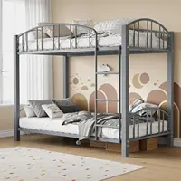 Metal Loft Bed Bunk Beds Twin Over Full Size with Heightened Safety Guardrail & Ladder, for School, Bedroom, Twin Size Grey