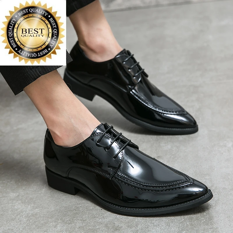 

up Fashion lace Men shoes Leather Dress oxfords Shoes Man Casual Pointed Toe Mens Business Office Oxford wedding men
