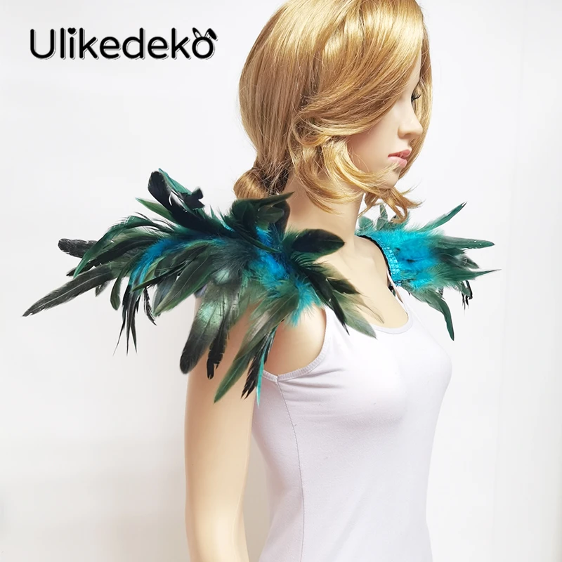 Gothic Feather Epaulet Shoulder Wrap Capes Bolero Women Feather Shawl Shrug Halloween Cosplay Party Props Showgirls Performance