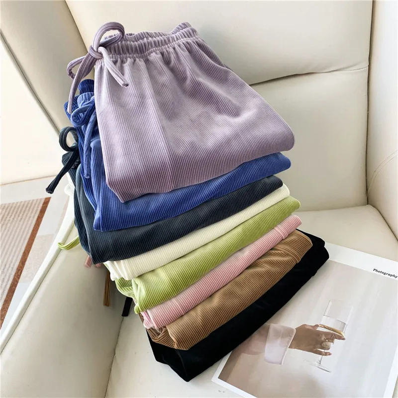 

Casual Women Pleuche Wide Leg Pants Spring Autumn High Waist Pants Drooping Feeling Femal Long Trousers