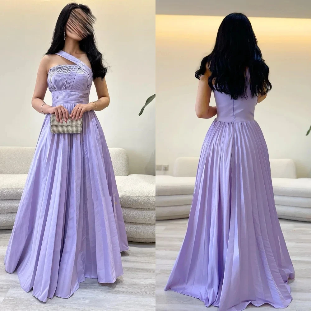 

Elegant Lilac Evening Dresses Satin One-shoulder Purple Prom Dress A-line Saudi Arabia Wedding Party Dress For Special Events