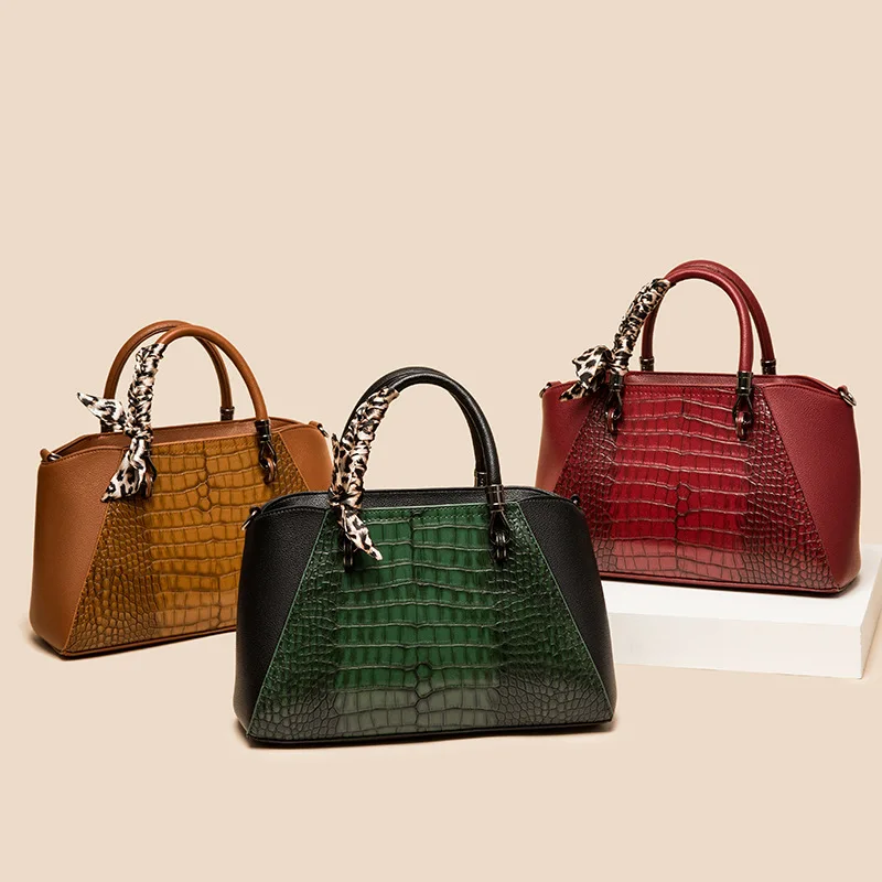 New European and American Vintage Handbag Women's Fashion Crocodile Pattern Shoulder Bag Cross Body Mother Bag