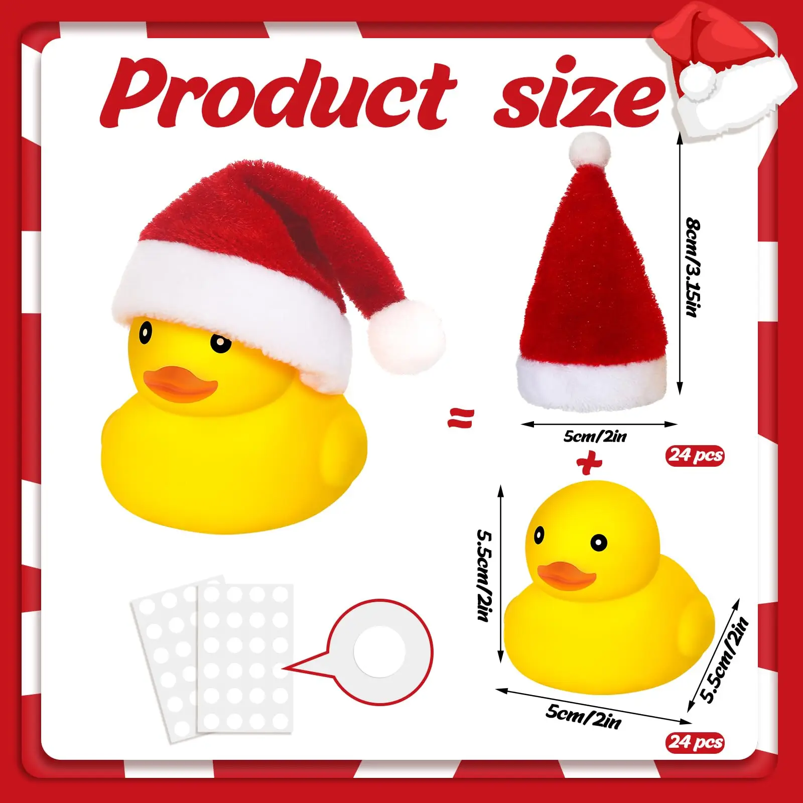 24/36/48 Pcs Christmas Rubber Ducks with Christmas Hats Small Bathtub Yellow Ducks Bath Toys for Baby Shower Holiday Decor Xmas 2