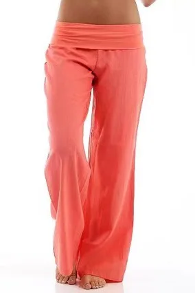 2026 Colorful Elastic Waist Versatile Orange and Green Wide-leg Elastic Pants Women High Waist