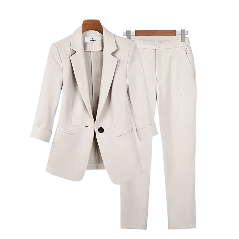 

Women's 2024 Autumn New Fashion Thin Professional Suit Coat+Pants Two Piece Korean Elegant Slim Blazers Trousers Matching Set