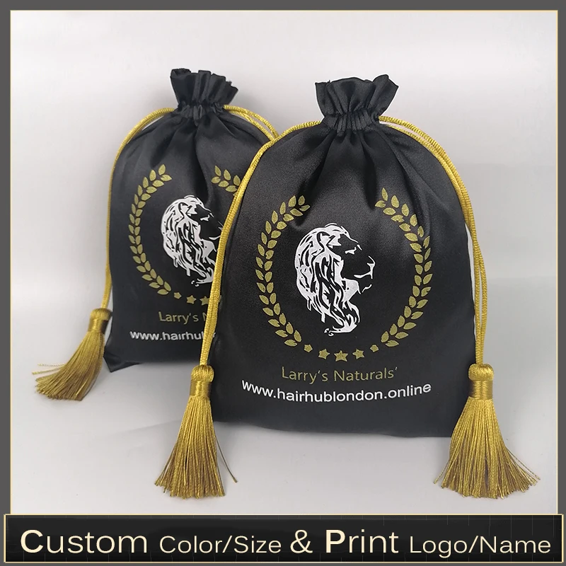 Satin Hair Bag Silk Pouch Wig/Bundle Bags Jewelry/Package/Cosmetic/Gift/Wedding/Party/Shoes Luxury StorageBag Custom Logo 50p
