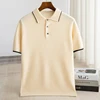 100% Merino wool men's lapel short sleeved sweater T-shirt new knitted casual business men's pullover sweater wool T-shirt summe 1