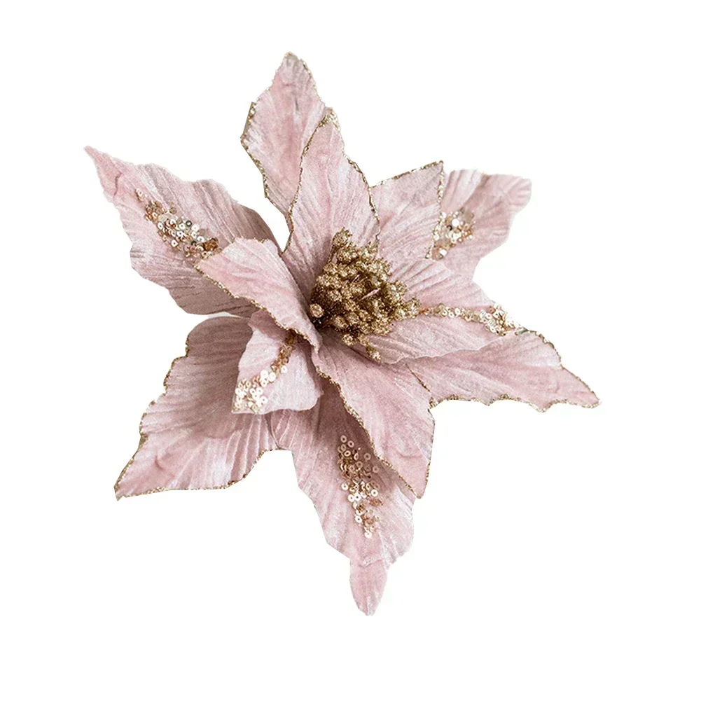 thumbnail image 1 of 1pc Glitter Christmas Poinsettia Flower Xmas Tree Hanging Flower DIY Wreath Merry Christmas Decorations For Navidad Noel Natal, 1 of 5