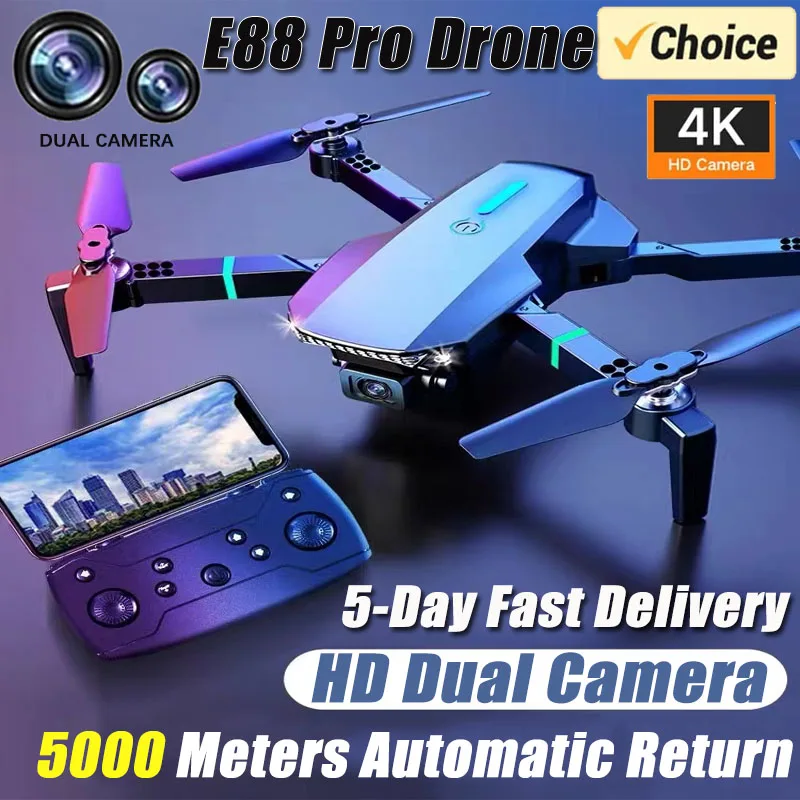 드론  E88Pro RC 드론, 4K 전문가용, 1080P 광각 듀얼 HD 카메라, 접이식 RC 헬리콥터, 와이파이 FPV 높이 유지 앞치마, 신제품 판매 