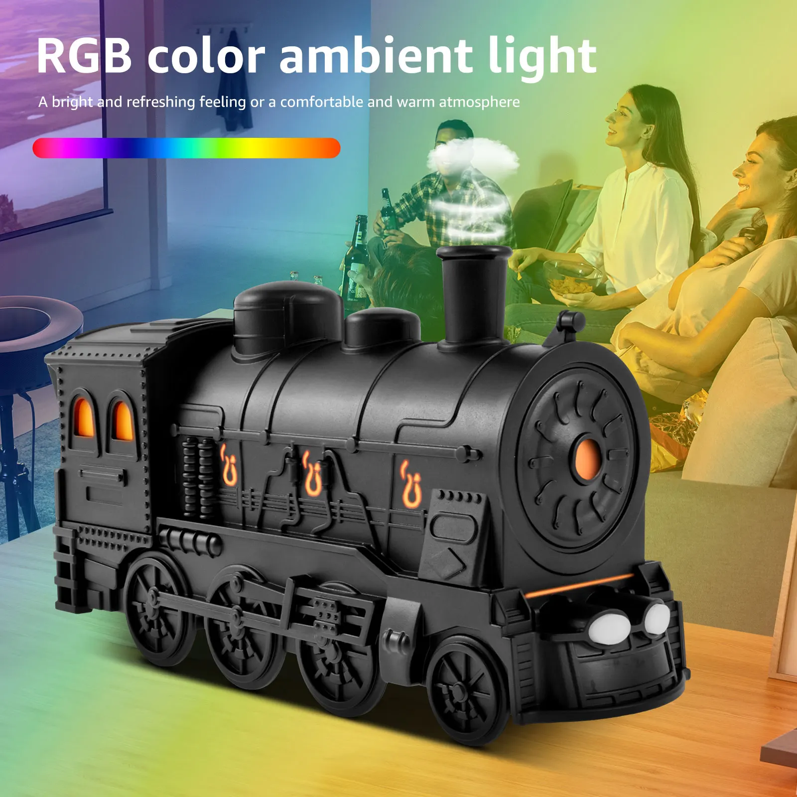 Steam Train Essential Oil Diffuser with Light 300ml Car Humidifier Diffuser Ultra Quiet Train Humidifier Auto Off Aroma Air Humidifier