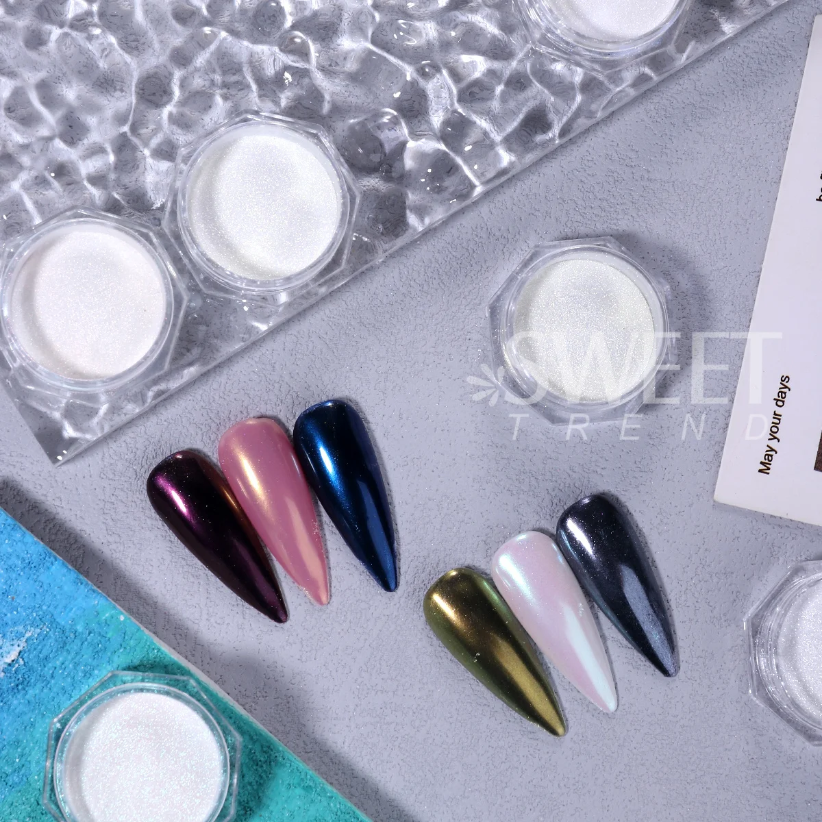 12pcs Shimmer Aurora Nail Glitter Flash Mermaid Sparkly Fairy Nail Pigment Elegant Chrome Rubbing Dust 3D Holo Effect Nail Decor