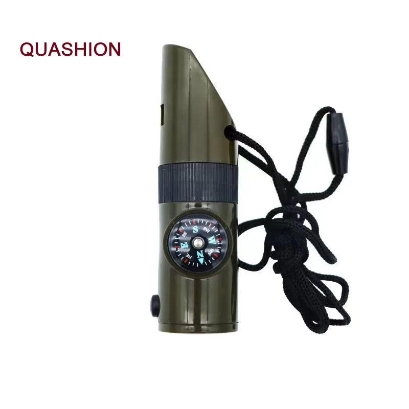 

New 7 In 1 Military Survival Whistle Multi-function Emergency Life Saving Tool Camping Hiking Accessory flashlight with Compass