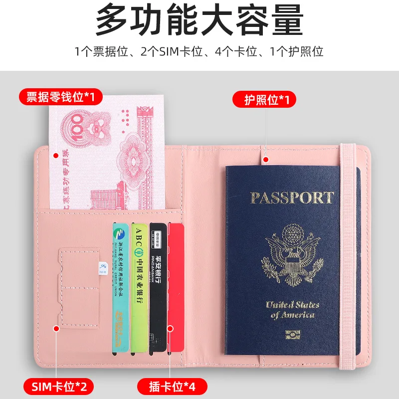 Porta Passaporto In Pelle Con Protezione RFID - Portafoglio Da Viaggio Compatto Con Slot Carte E Chiusura Elastica, Per Donne E Uomini